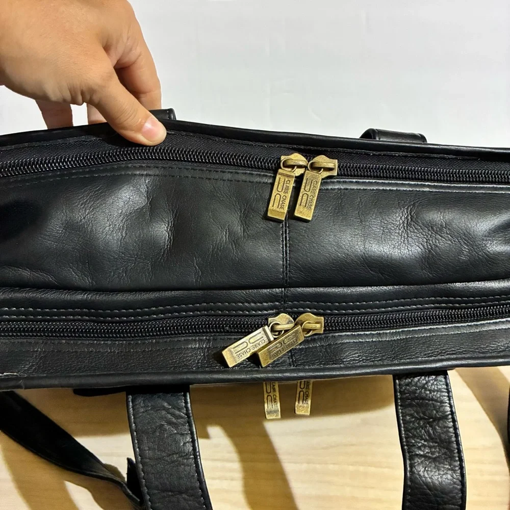 Claire Chase Black Laptop Briefcase Leather Messenger Bag Executive Office 16X13